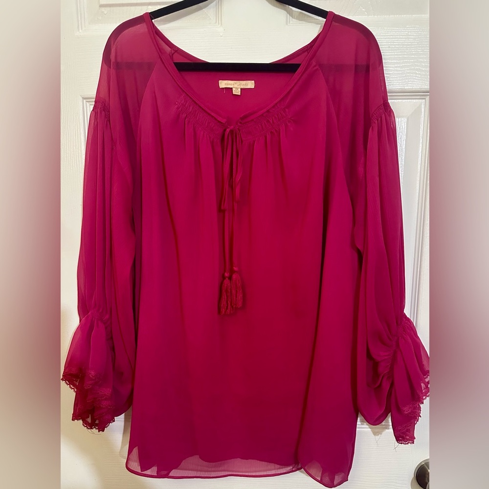 Gibson & Latimer Fuchsia Blouse with Tassel Detail